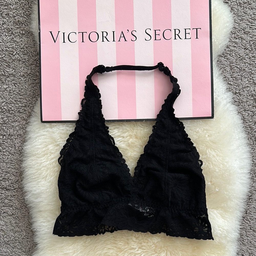 Pink Victoria's Secret Black Wireless Halter Bra